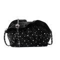 Chic black velvet cloud bag with silver rhinestones and skull chain shoulder strap - Black