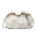 White ruched cloud crossbody bag with silver rhinestones and woven chain strap - Off White