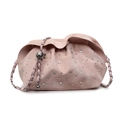 Pink pleated cloud bag with sparkling crystals and silver metal chain strap - Pink