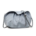 Light blue ruched cloud bag with silver rhinestones and metallic chain strap - Blue