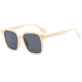 Fashionable beige square frame retro sunglasses with dark lenses and gold rivets - Cream White Frame Gray Lens