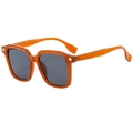 Fashion square frame sunglasses in amber orange with dark grey lenses and gold rivets - Jelly Tea Frame Gray Lens