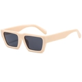 Retro square sunglasses with cream beige frame and dark lenses in minimalist style - Beige Frame Grey Lens