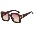 Fashion square oversized sunglasses with brown frames and yellow gradient lenses - Burgundy Frame Purple Yellow Lens