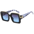Chic oversized square sunglasses with gold metal trim and blue gradient lenses - Black Frame Black Grey Lens