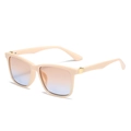 Stylish square oversized sunglasses with pink frames and blue-orange gradient lenses - Beige Frame Tea Blue Lens