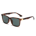Fashion square tortoise shell sunglasses with dark green lenses and gold metal accents - Leopard Frame Dark Green Lens