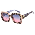 Pink leopard square sunglasses with gradient purple lenses and gold T-shape metal trim - Pink Leopard Frame Gray Pink Lenses