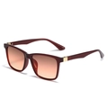 Fashion square sunglasses with burgundy frame, gradient lenses and gold metal hinge accents - Brown Red Frame Purple Red Lens