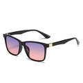 Square fashion sunglasses with black frame and purple-pink gradient lenses - Black Frame / Blue-Pink Lens