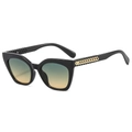 Gafas de sol ojo de gato negras con lentes degradadas y patillas de cadena color dorado - Montura Negra Lentes Degradadas Verde Amarillo