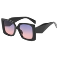 Retro square oversized sunglasses with black frame and purple pink gradient lenses - Black Frame Grey Pink Lens