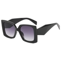 Fashionable oversized square sunglasses with black frames and purple gradient lenses - Black Frame Double Gray Lens