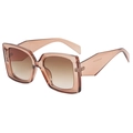 Fashionable square frame sunglasses in champagne color with brown gradient lenses - Transparent Tea Frame Double Brown Lens