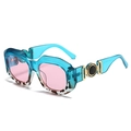 Fashionable oversized blue and tortoise shell sunglasses with gradient pink lenses - Blue Tortoise Gradient Frame Pink Lens