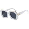 Fashionable white square sunglasses with dark grey lenses and golden T-shaped metal trim - White Frame Gray Lens