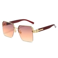 Fashion square half-frame metal sunglasses with brown gradient lenses and burgundy temples - Gold Frame Brown Leg Purplish Red Gradient Lens