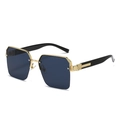 Fashionable square half-frame metal sunglasses with blue lenses and gold trim details - Gold Frame Black Legs Black Grey Lens