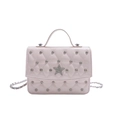 Hellrosa gesteppte PU-Lederhandtasche mit Stern-Strass-Logo und Ketten-Schultergurt - Rosa