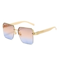 Chic square metal sunglasses with sunset gradient lenses and cream white temples - Gold Frame Beige Legs Tea Blue Gradient Lens