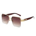 Fashion square half-frame sunglasses with gradient brown lenses and gold metal frames - Gold Frame Brown Leg Dual Tea Gradient Lens