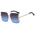 Frameless square sunglasses with gold metal temples and purple-blue gradient lenses - Gold Frame Grey Blue Lens