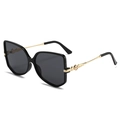 Fashion square butterfly sunglasses with black frame and gold metal temples and carvings - Black Frame Grey Lens
