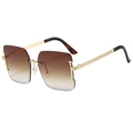 Frameless square sunglasses with brown gradient lenses and gold textured temples - Gold Frame Gradient Tea Lens