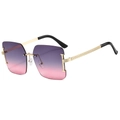 Fashion rimless square sunglasses with purple-pink gradient lenses and gold metal temples - Gold Frame Gray Pink Lens