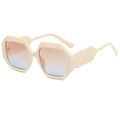 Fashionable oversized polygonal sunglasses with cream frames and gradient lenses - Beige Frame Tea Blue Lens