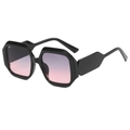 Fashionable black polygonal oversized sunglasses with purple gradient lenses - Black Frame Grey Pink Lens