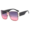 Fashion oversized sunglasses with purple gradient lenses and gold H-shaped bridge detail - Black Frame Grey Pink Lens