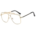 Fashion double-bridge pilot sunglasses with gold metal frame and clear lenses - Gold Frame Clear Lens