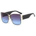 Fashion square sunglasses with gradient purple lenses and gold metal H-bridge design - Black Legs Grey Blue Lens