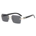 Luxury rimless square sunglasses with grey lenses and gold C-shaped metal hinges - Black Frame Gray Lens