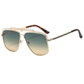 Fashion double-bridge pilot sunglasses with gold metal frame and gradient lenses - Gold Frame Green Yellow Lens