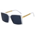 Fashionable white square sunglasses with black lenses and golden chain metal temples - White Frame Gray Lens