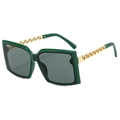 Fashionable square dark green sunglasses with designer hollow gold chain metal temples - Green Frame Grey Lens