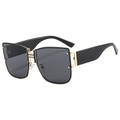 Fashionable black square sunglasses with golden H-shaped bridge and wide temple arms - Black Frame Gray Lens