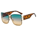 Fashion oversized sunglasses with gradient lenses and leopard print temples - Leopard Legs / Green Yellow Lens