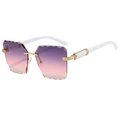 Frameless square sunglasses with purple gradient lenses and gold-toned metal temples - White Temple Grey Pink Lens