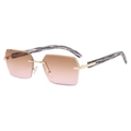 Frameless square sunglasses with gradient lenses and marble pattern temples - Grey Wood Grain Temple Tea Lens