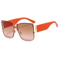 Chic oversized gold frame sunglasses with orange temples and gradient brown lenses - Orange Temple Tea Pink Lens