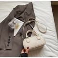 Chic beige crocodile texture crossbody bag with top handles and adjustable strap - Off-white (No Pendant)