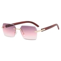 Frameless sunglasses with pink gradient lenses and brown wood grain temples - Brown Wood Grain Temple Purple Pink Lens