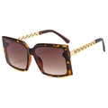 Square tortoise sunglasses with gradient brown lenses and golden chain temple accents - Tortoise Frame Tea Lens
