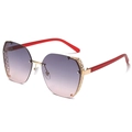 Fashionable square half-frame sunglasses with purple gradient lenses and red temples - Gold Frame Red Leg Grey Pink Lens