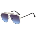 Fashion aviator sunglasses with silver metal double bridge and blue-purple gradient lenses - Gold Frame Grey Blue Lens