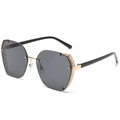 Square semi-rimless sunglasses with gold metal hollow patterns and dark grey lenses - Gold Frame Black Leg Grey Lens
