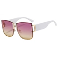 White square frame sunglasses with pink gradient lenses and metal bridge detail - White Legs Purple Yellow Lens